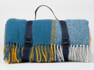 Tweedmill-Picknickkleed-wol-Geblokt-Blauw-geel-waterdicht