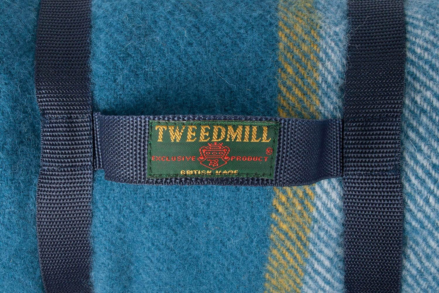 Tweedmill-Picknickkleed-wol-Geblokt-Blauw-geel-waterdicht
