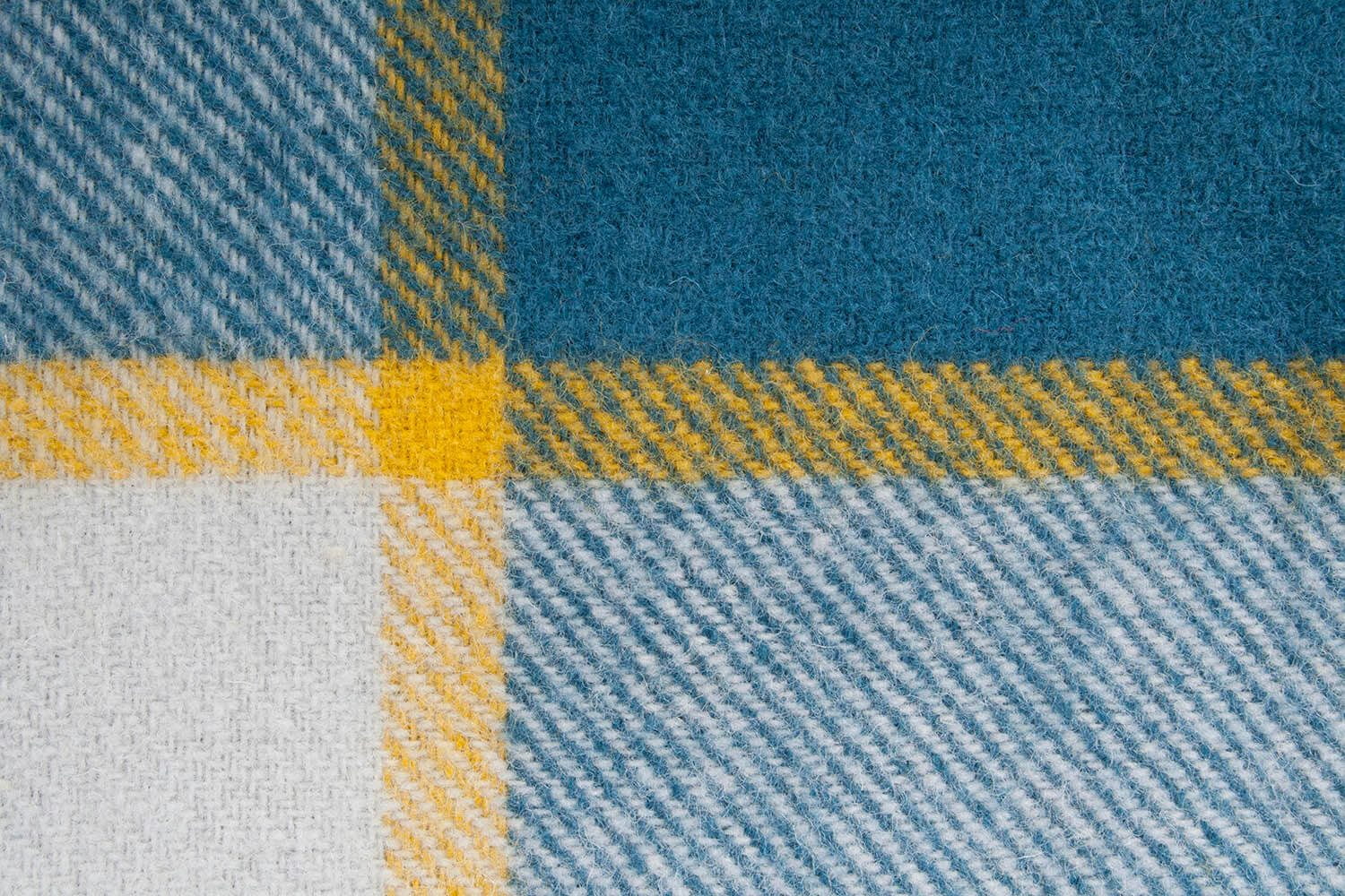 Tweedmill-Picknickkleed-wol-Geblokt-Blauw-geel-waterdicht