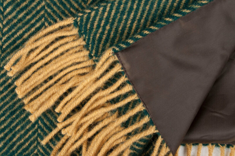 Tweedmill-Picknickkleed-wol-Visgraat-Groen-geel-waterdicht