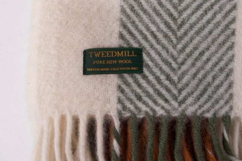 Tweedmill-Strepen-breed-Olijfgroen-Bruin-wollen-dekentje