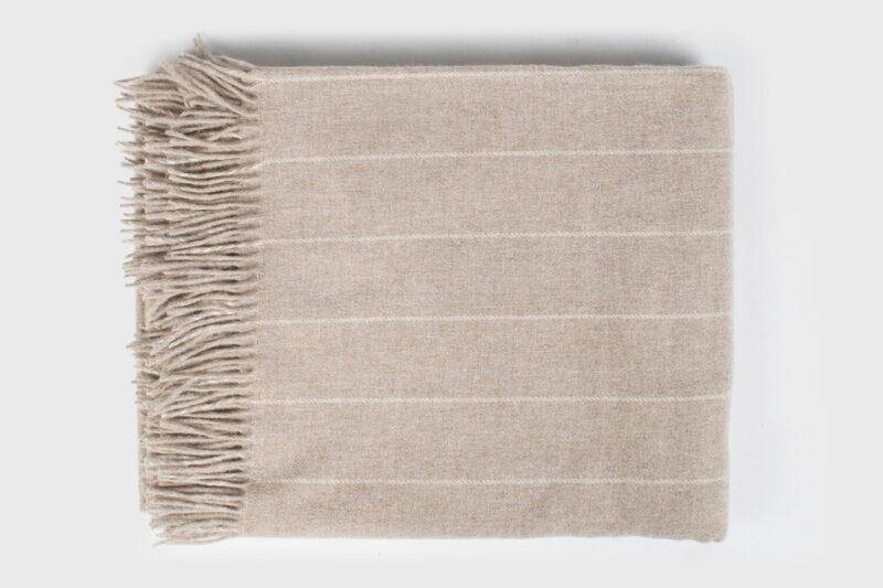 Bronte plaid - Strepen dun - Beige - wollen-dekentje