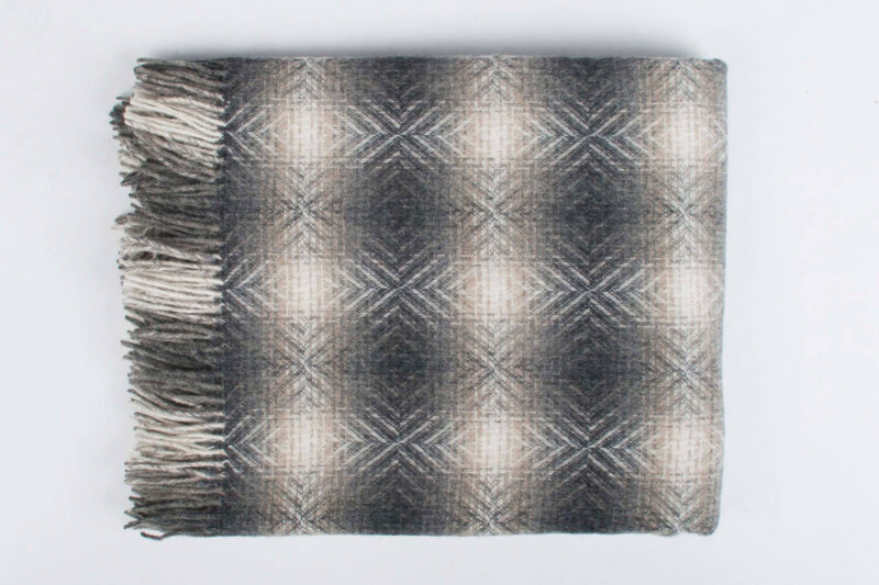 Bronte plaid - Verloop ruit - Grijs - Beige - wollen-dekentje