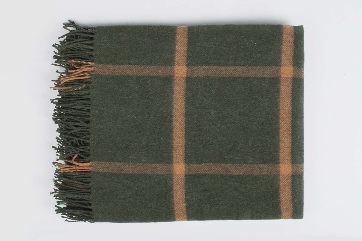 Bronte plaid - geruit - Mosgroen - Okergeel - wollen-dekentje