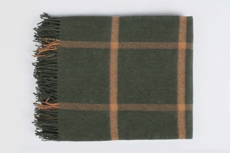 Bronte plaid - geruit - Mosgroen - Okergeel - wollen-dekentje