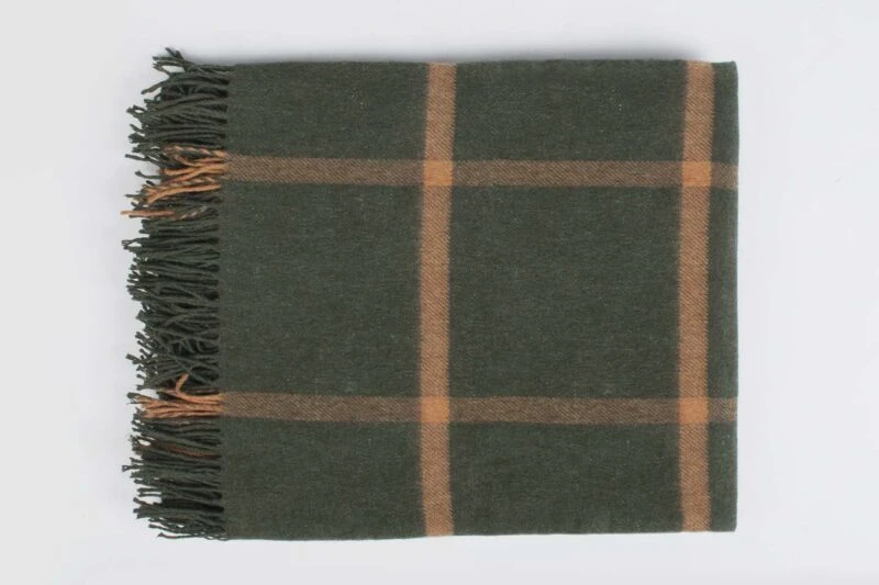 Bronte plaid - geruit - Mosgroen - Okergeel - wollen-dekentje