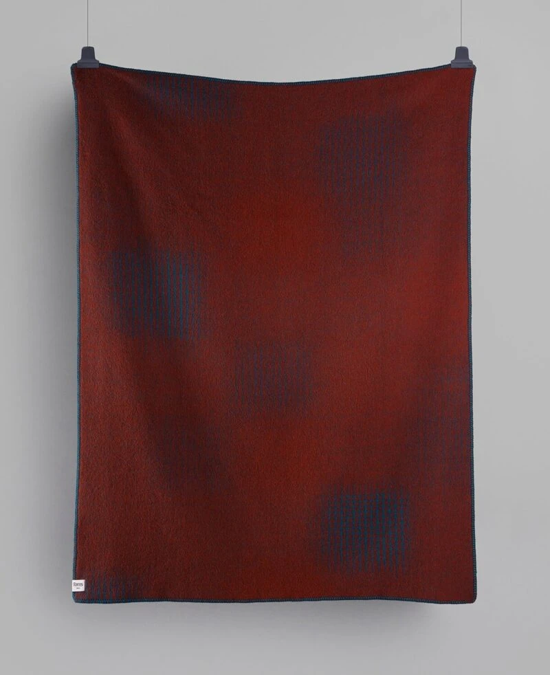 Røros plaid - Bernadette Turkoois - Rood Blauw - wollen-dekentje