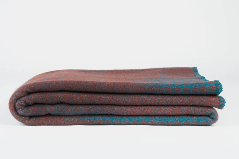 Røros plaid - Bernadette Turkoois - Rood Blauw - wollen-dekentje