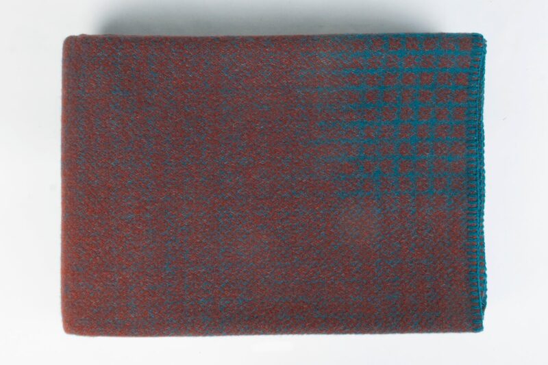 Røros plaid - Bernadette Turkoois - Rood Blauw - wollen-dekentje