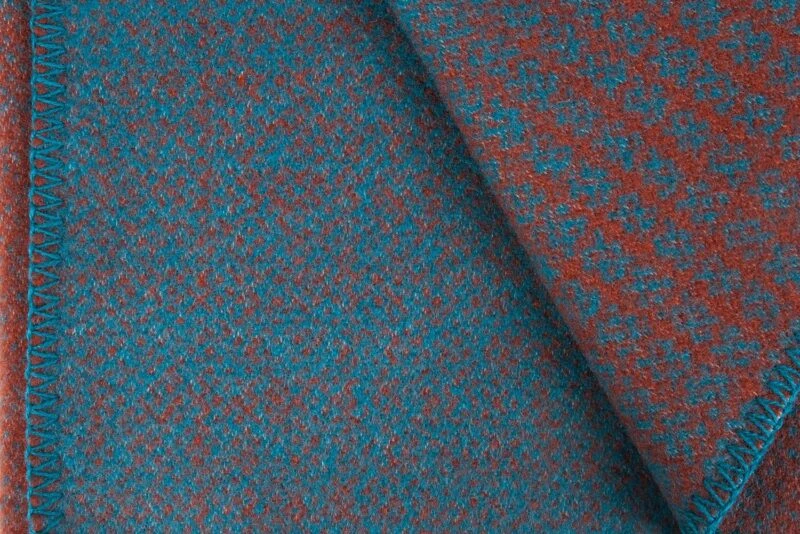 Røros plaid - Bernadette Turkoois - Rood Blauw - wollen-dekentje