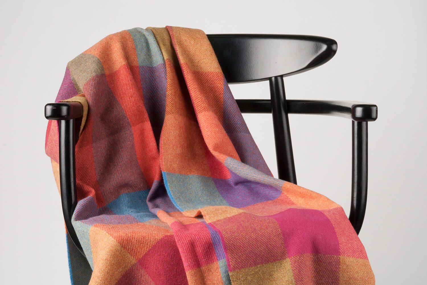 McNutt plaid lamswol-Geblokt-Oranje blauw-lamswollen-dekentje