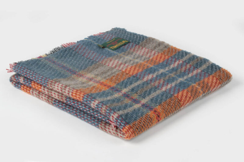 Tweedmill plaid MEDIUM-Recycled wol-Tartan-Blauw oranje-wollen-dekentje