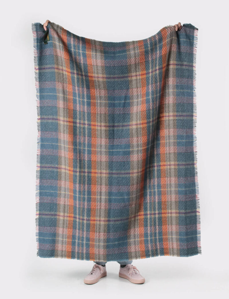 Tweedmill plaid MEDIUM-Recycled wol-Tartan-Blauw oranje-wollen-dekentje