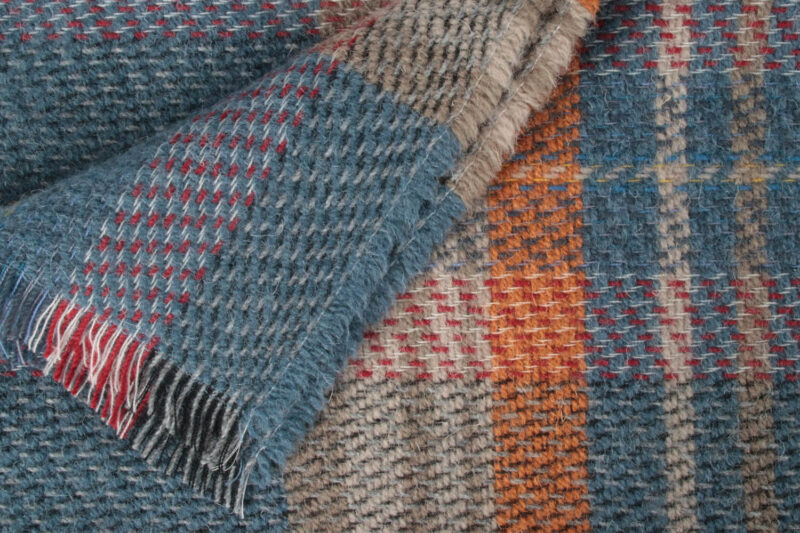 Tweedmill plaid MEDIUM-Recycled wol-Tartan-Blauw oranje-wollen-dekentje