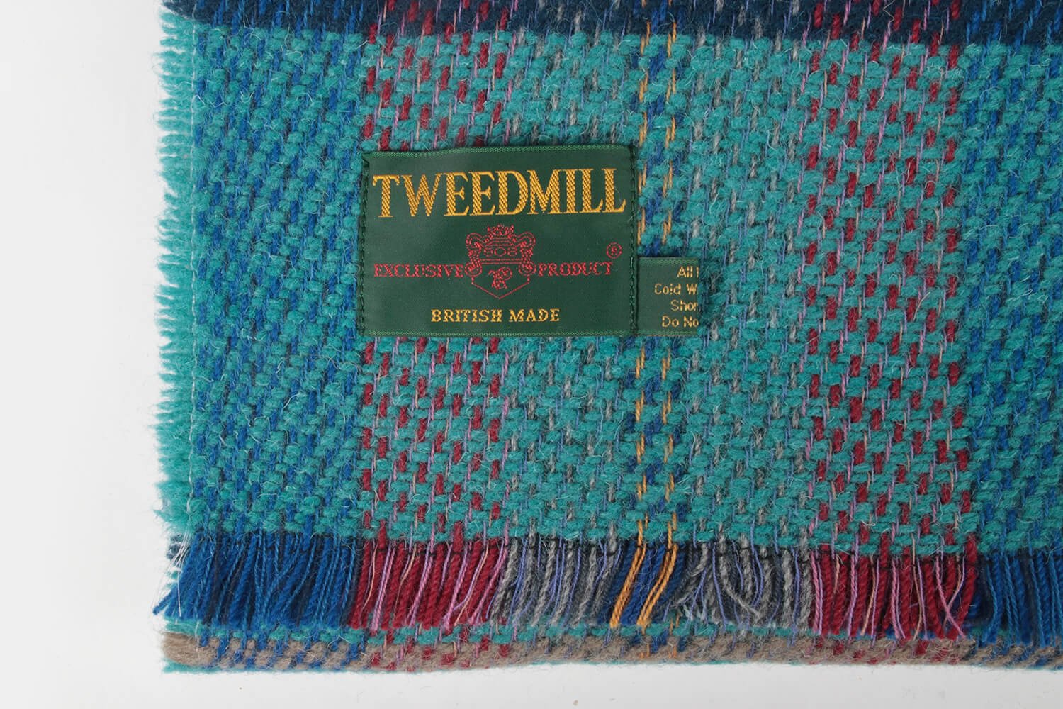 Tweedmill plaid MEDIUM-Recycled wol-Tartan-Turquoise blauw-wollen-dekentje