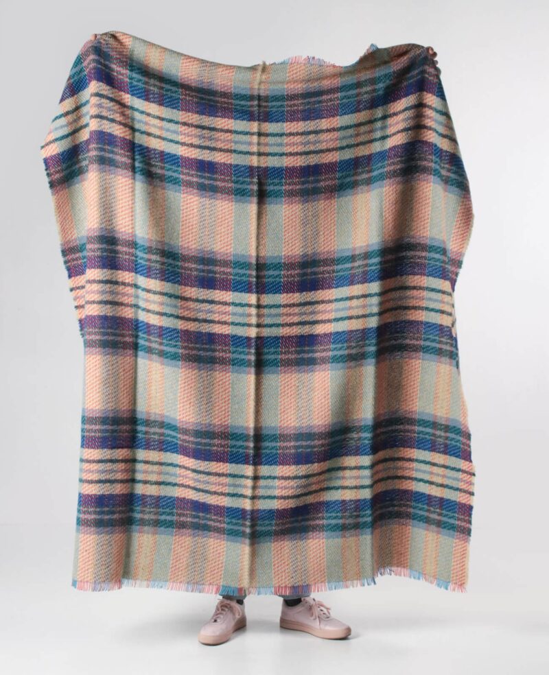 Tweedmill plaid Recycled wol-Tartan-Beige-Blauw-Groen-MEDIUM-wollen-dekentje