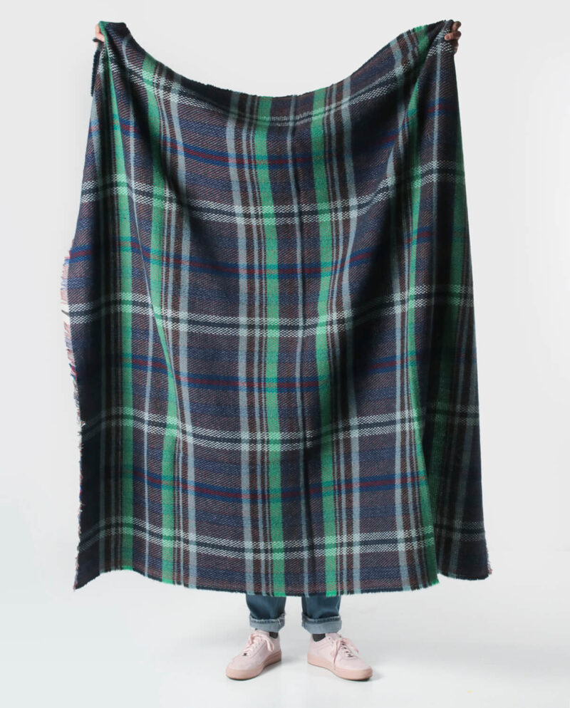 Tweedmill plaid Recycled wol-Tartan-Blauw Groen-wollen-dekentje