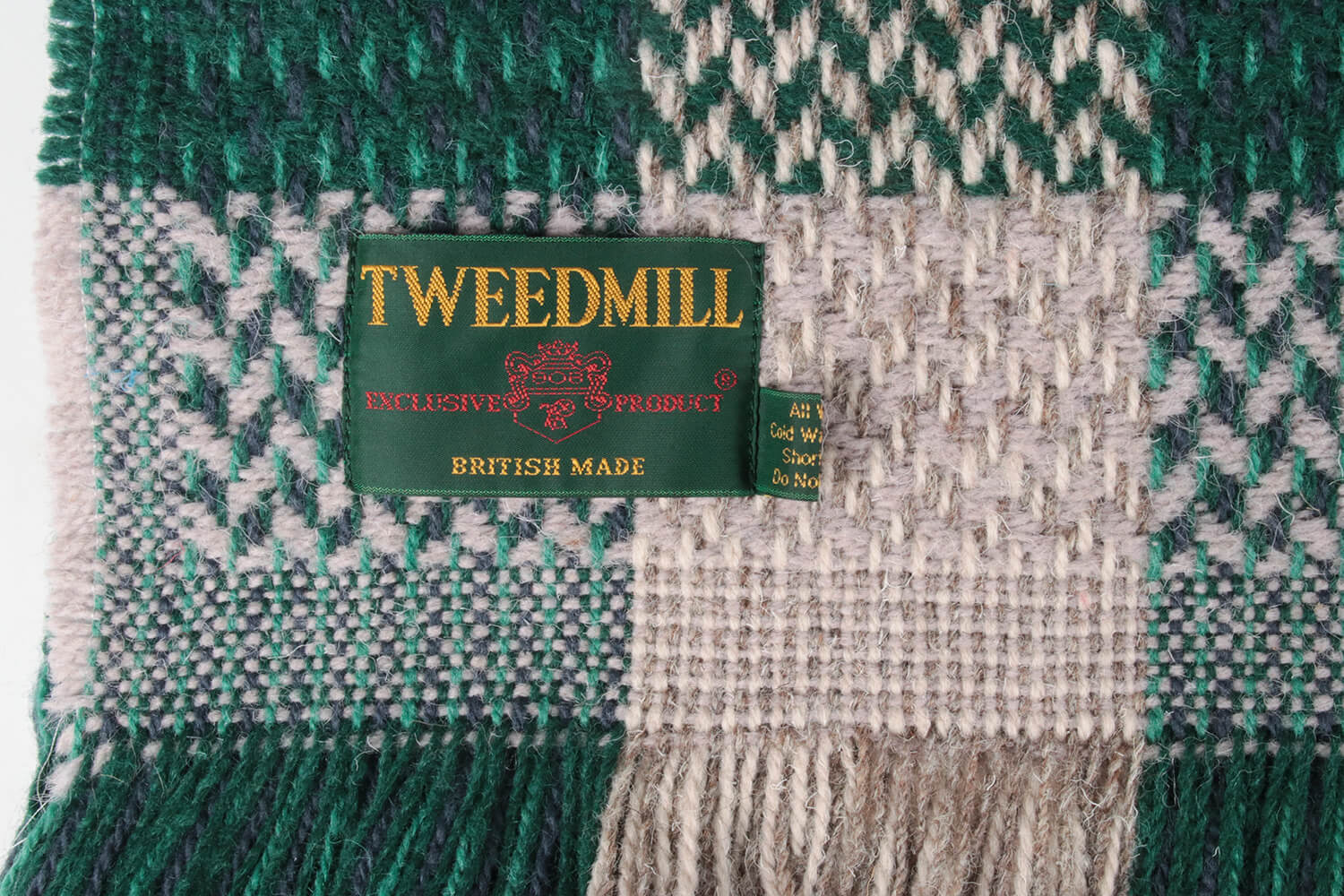 Tweedmill plaid XL-Recycled wol-Blokken-Groen-beige-wollen-dekentje
