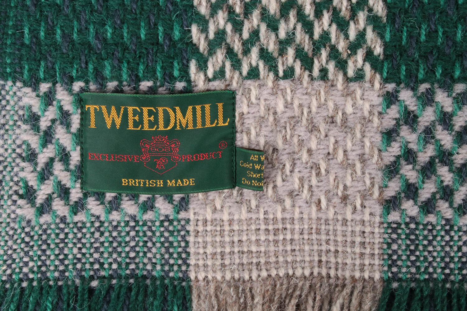 Tweedmill plaid XL-Recycled wol-Blokken-Groen bruin-wollen-dekentje