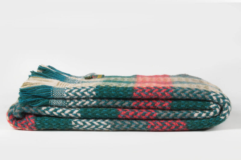 Tweedmill plaid XL-Recycled wol-Blokken-Groen rood-wollen-dekentje