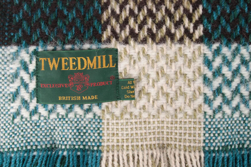 Tweedmill plaid XL-Recycled wol-Blokken-Turquoise-beige-wollen-dekentje