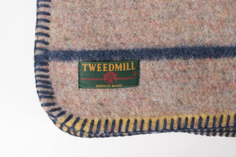 Tweedmill plaid XL-Recycled wol-Strepen-Grijs-Blauwe bies-wollen-dekentje