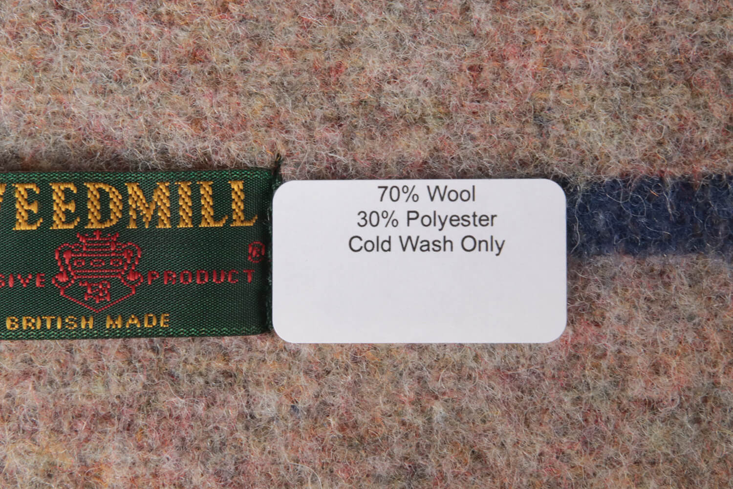 Tweedmill plaid XL-Recycled wol-Strepen-Grijs-Blauwe bies-wollen-dekentje