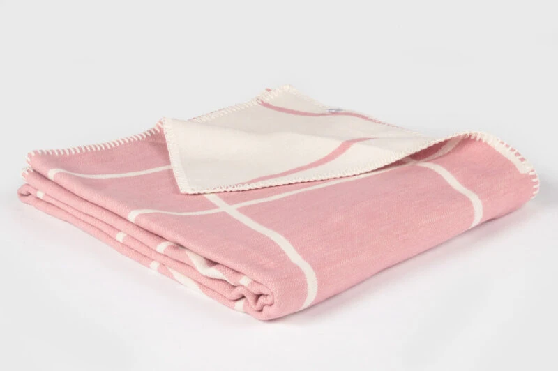 Tweedmill-Lijnen vierkanten Roze-Wit-katoenen-dekentje-plaid