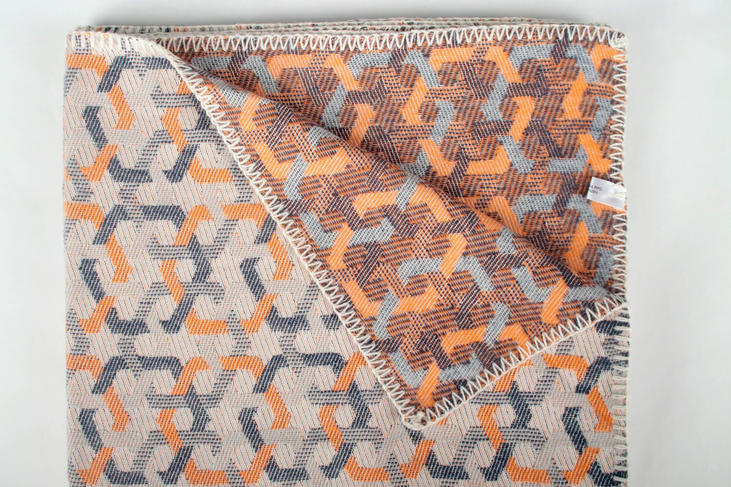 Tweedmill-Mirage patroon-Beige-blauw-oranje-katoenen-dekentje-plaid