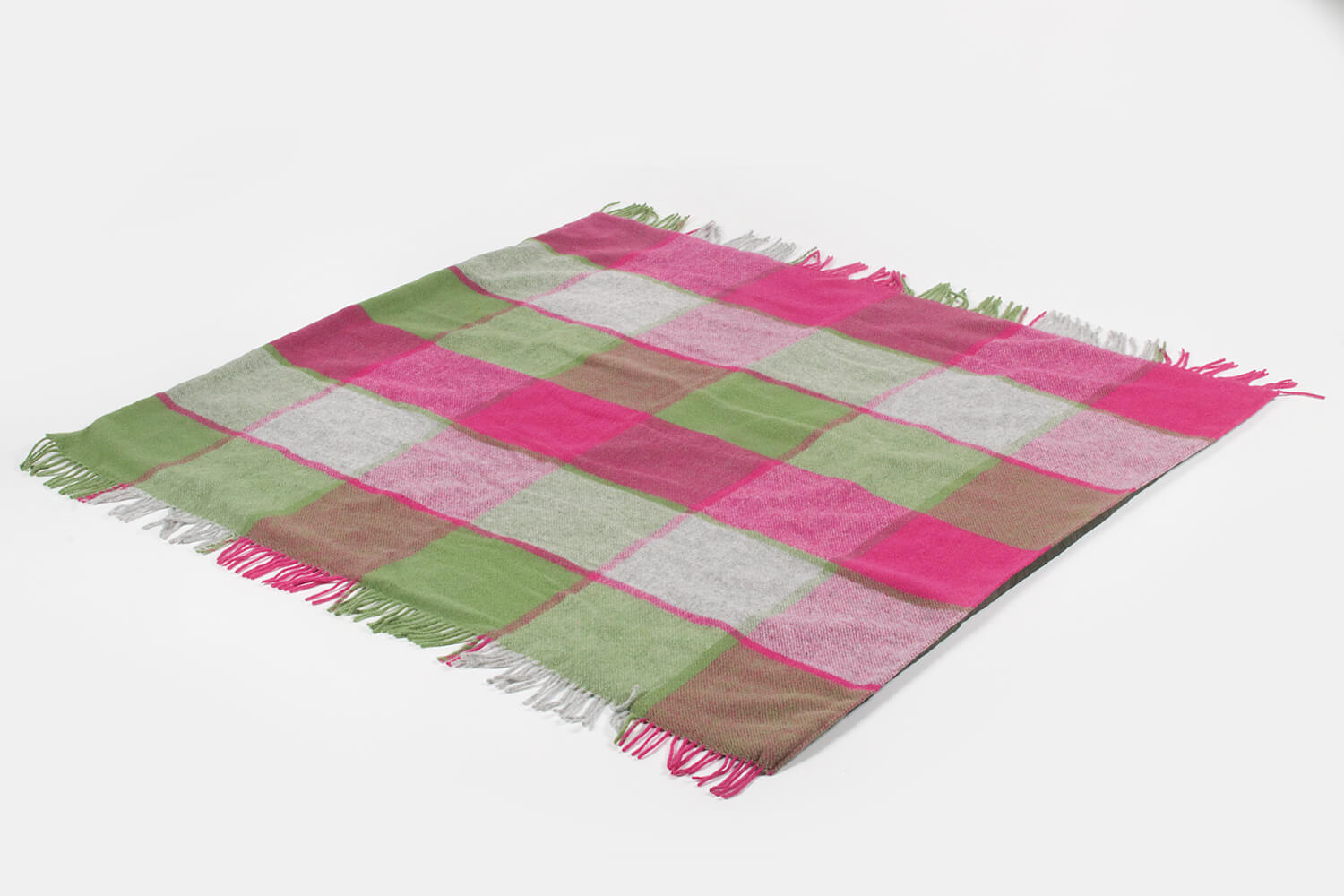 Tweedmill-Picknickkleed wol-Geblokt-Roze groen-waterdicht