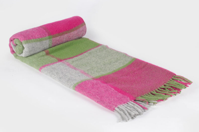 Tweedmill-Picknickkleed wol-Geblokt-Roze groen-waterdicht