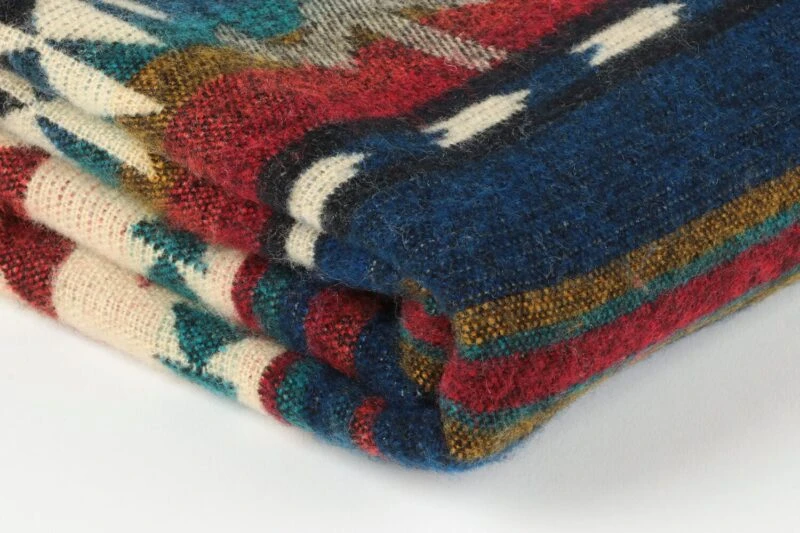 Ecuafina plaid-Native Cotopaxi-Blauw-rood-Alpaca wol-wollen deken