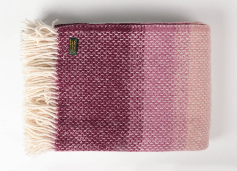 Tweedmill plaid-Banen-Ombre-Lichtgrijs-Roze-wollen-dekentje