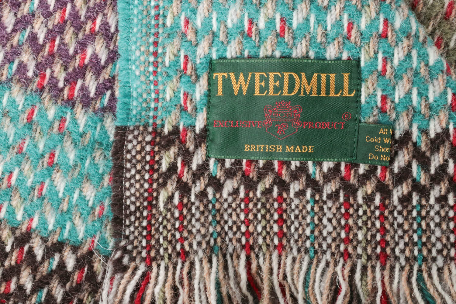 Tweedmill plaid XL-Recycled wol-Strepen-Groen paars-wollen-dekentje