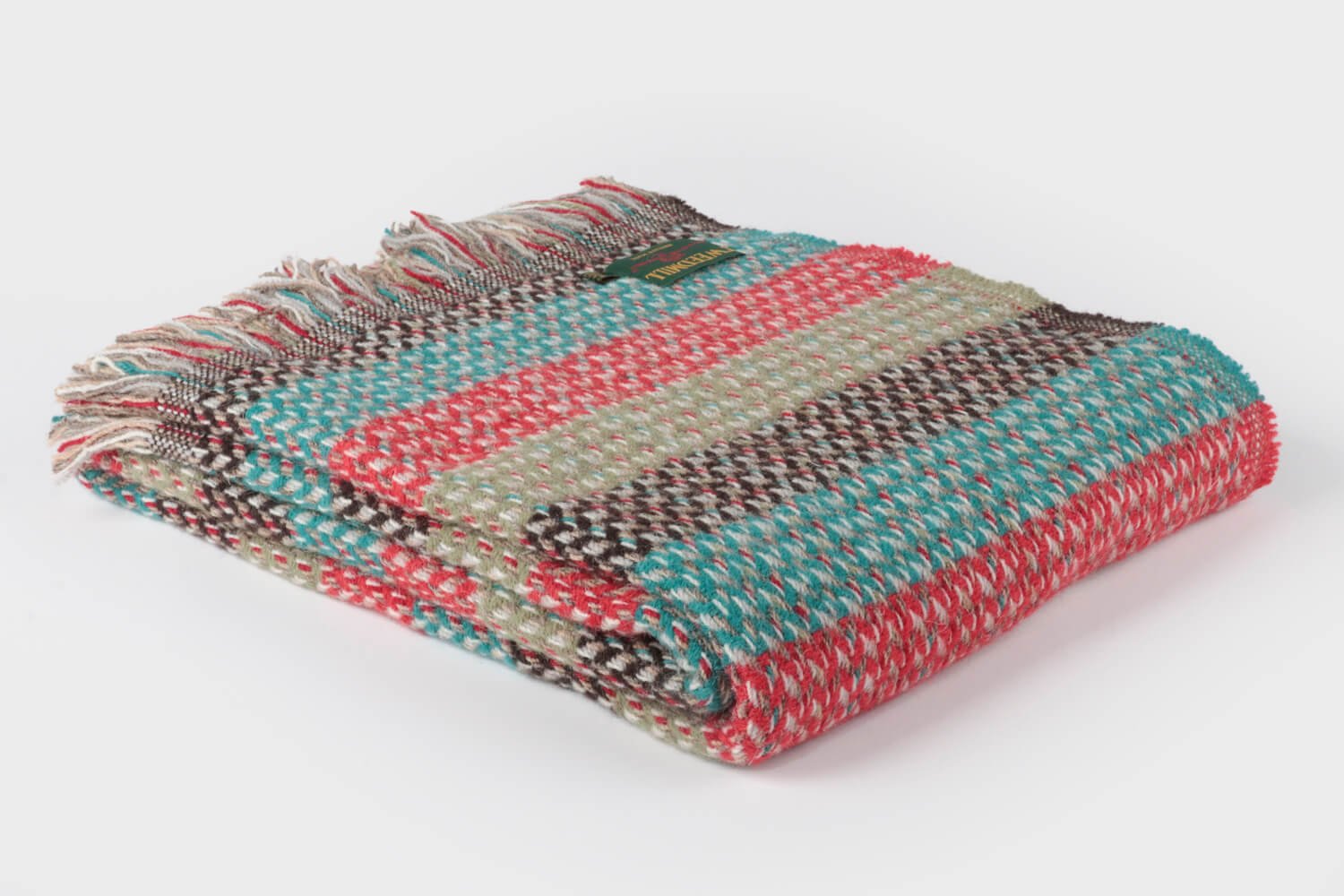 Tweedmill plaid XL-Recycled wol-Strepen-Groen rood-wollen-dekentje