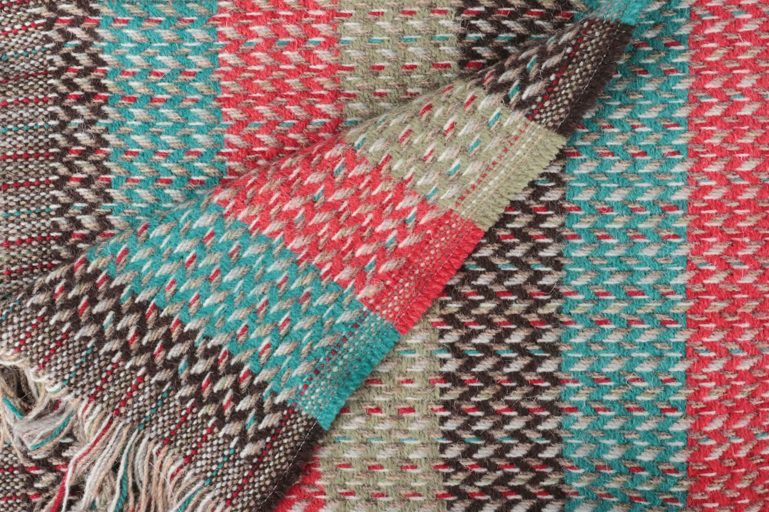 Tweedmill plaid XL-Recycled wol-Strepen-Groen rood-wollen-dekentje