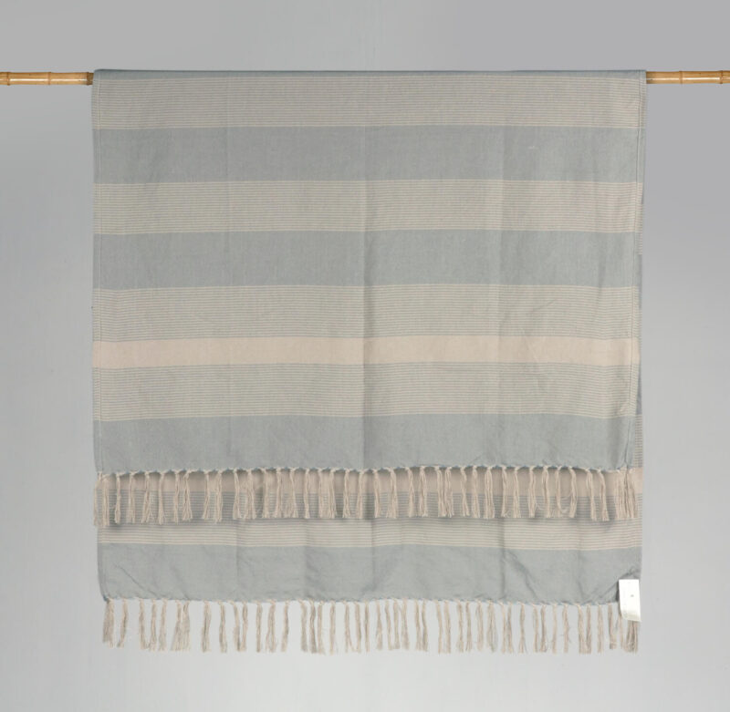 Weaver green plaid-Recycled-Linnen-Baneni-Blauwebeige-wollen-dekentje