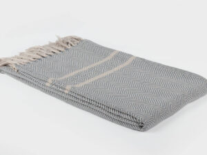 Weaver green plaid-Recycled-Linnen-Visgraat ruit-Blauwe beige-wollen-dekentje