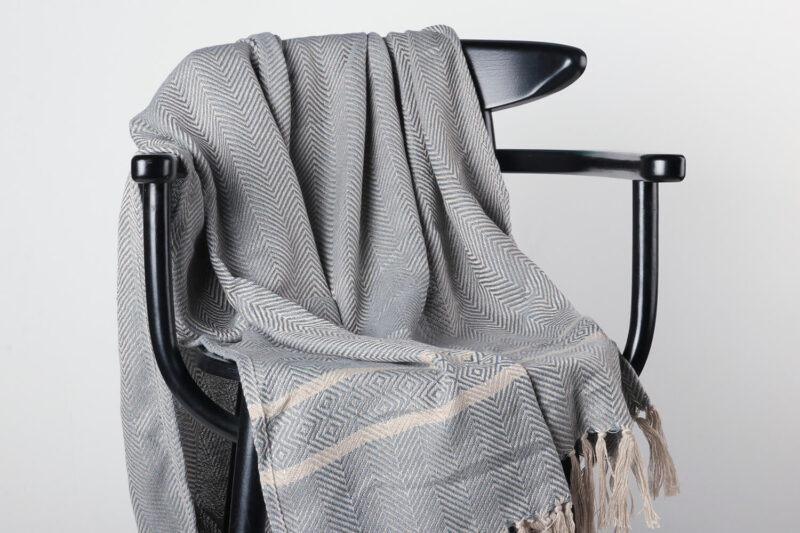 Weaver green plaid-Recycled-Linnen-Visgraat ruit-Blauwe beige-wollen-dekentje