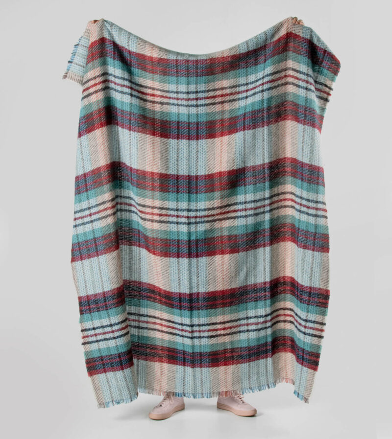 Tweedmill plaid LARGE Recycled wol-Tartan OXFORD-Turquoise blauw-wollen-dekentje