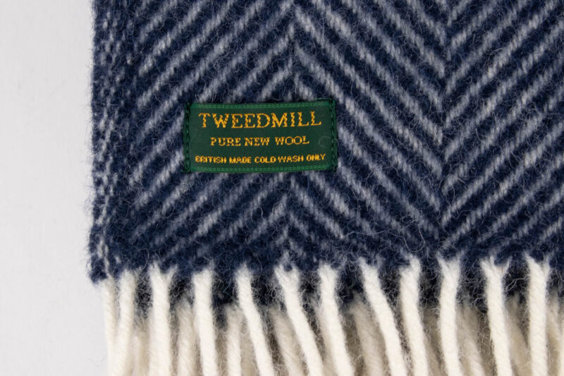 Tweedmill plaid-Visgraat-Donkerblauw-Wit-wollen