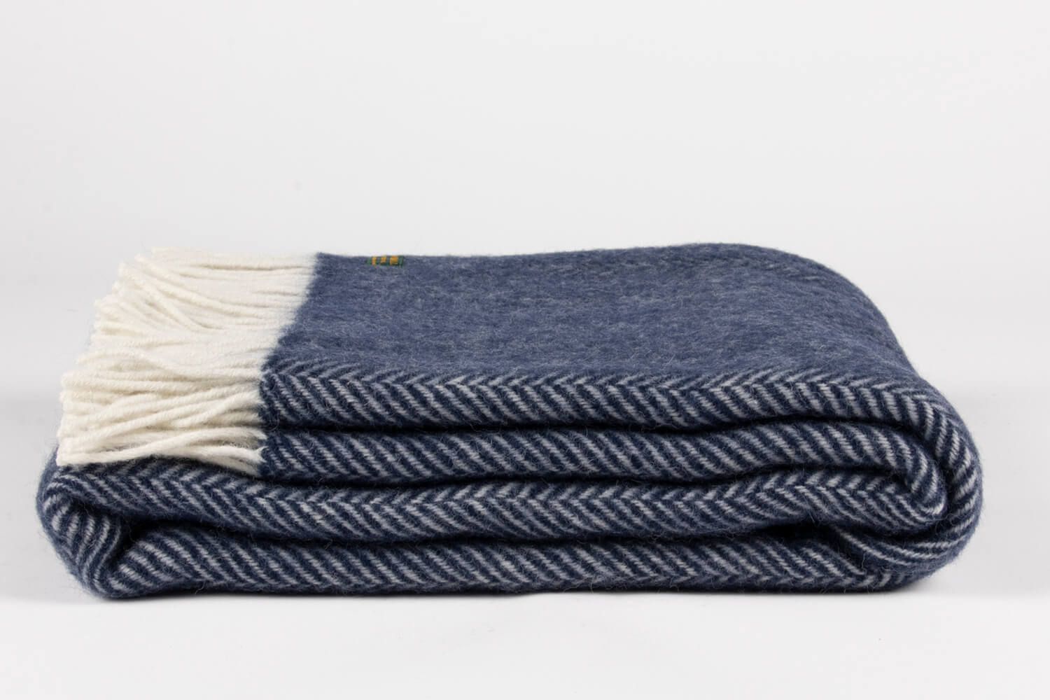 Tweedmill plaid-Visgraat-Donkerblauw-Wit-wollen