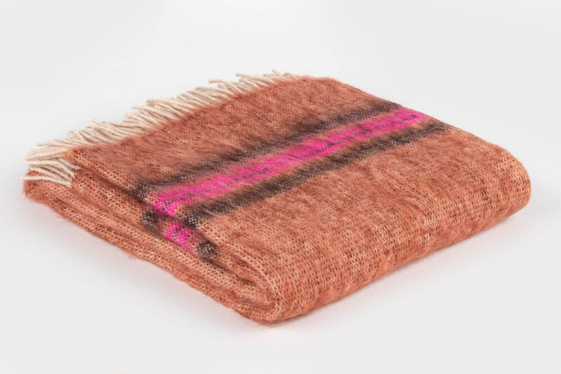 MOHAIR SCHOTS-Effen met banen-Oranje-roze-wollen