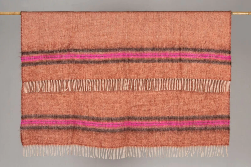 MOHAIR SCHOTS-Effen met banen-Oranje-roze-wollen
