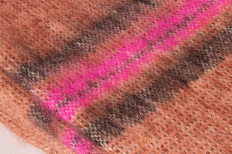 MOHAIR SCHOTS-Effen met banen-Oranje-roze-wollen