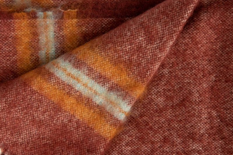 MOHAIR SCHOTS-Effen met banen-Bruin-oranje-wollen