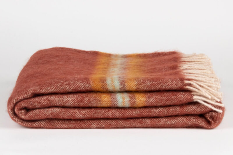 MOHAIR SCHOTS-Effen met banen-Bruin-oranje-wollen