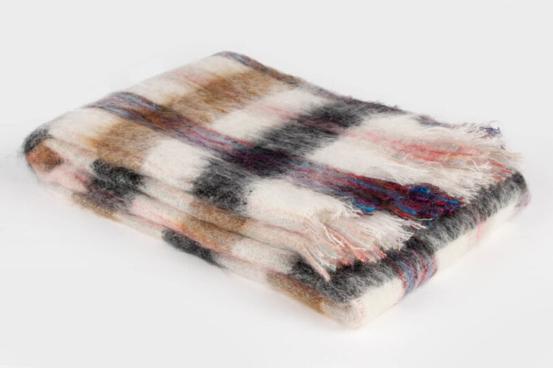 MOHAIR SCHOTS-Tartan-Beige-zwart-wollen