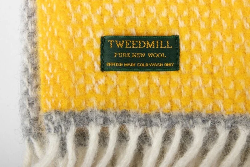 Tweedmill plaid-Banen-Grijs-Geel-wollen-dekentje-a