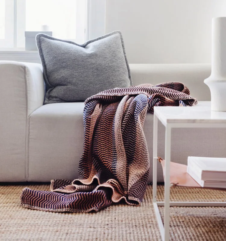 Røros -Wollen Plaid - "Bij het vuur" Blauw Beige Bruin
